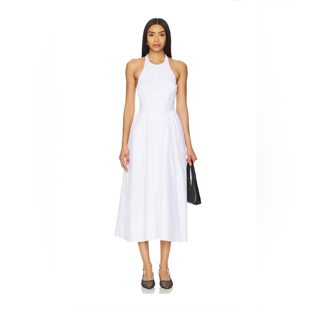 Bardot White Halter Corset Midi Dress Size XXL US 12 NWT Cotton Bridal Revolve